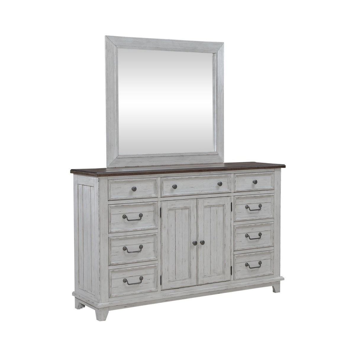 River Place - Dresser & Mirror - Riverstone White & Tobacco