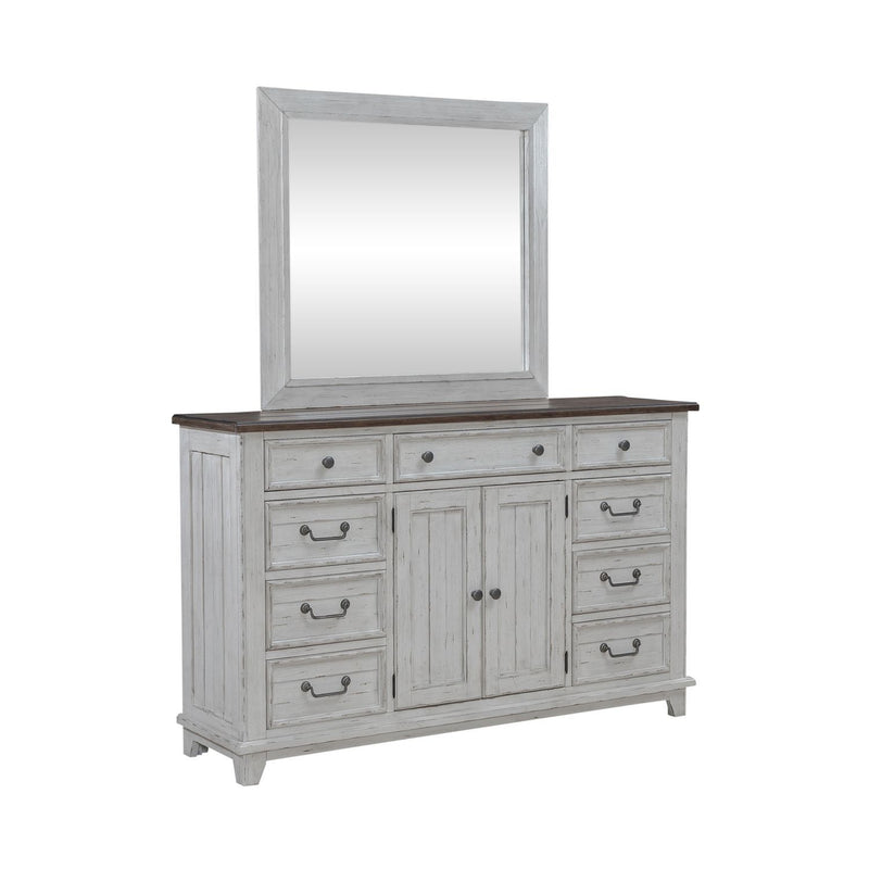 River Place - Dresser & Mirror - Riverstone White & Tobacco