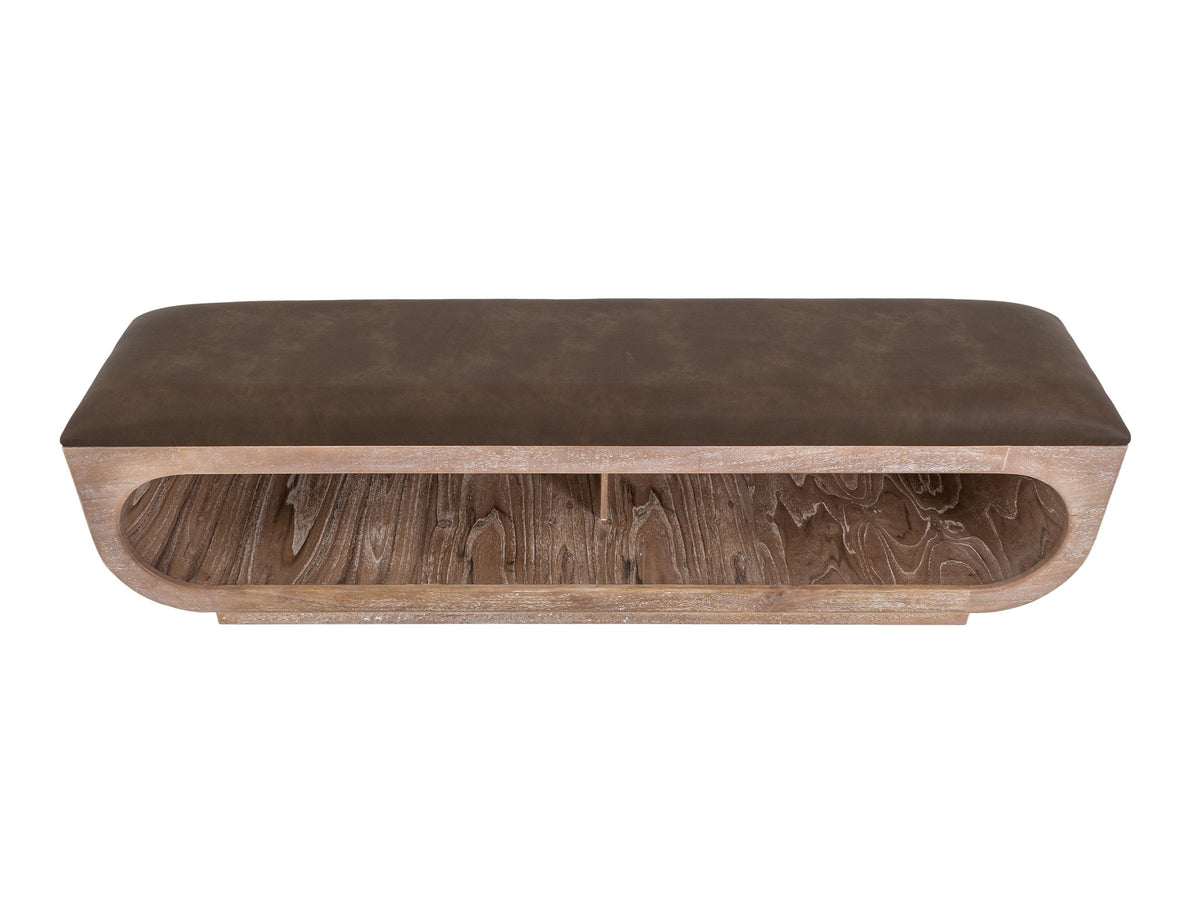 Balam - Wooden Bench With Cushioned Seat - Ivory White