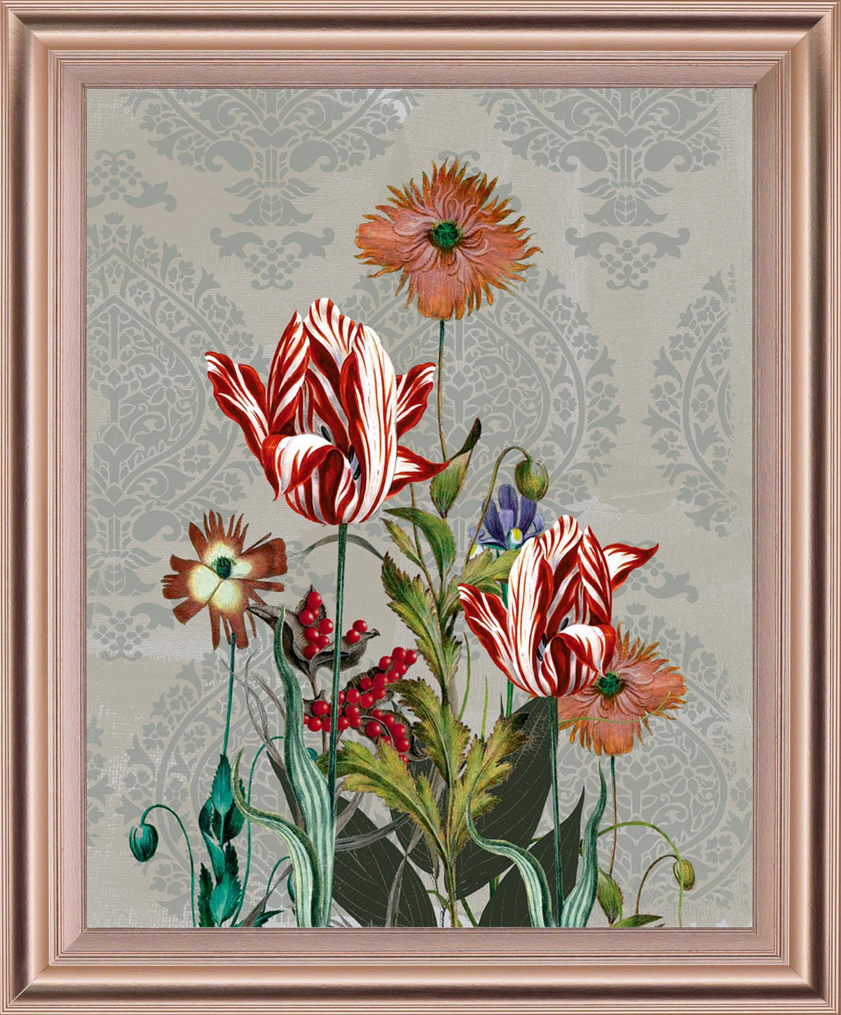 Scarlet Petal Parade - 28" x 34" Framed Wall Art - Gray