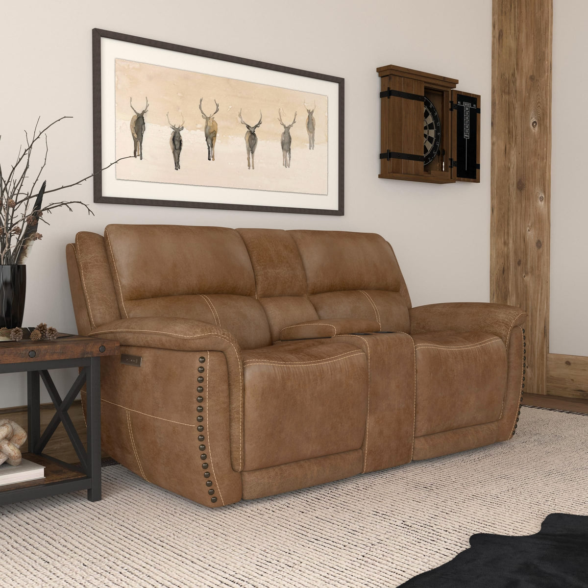 Flexsteel Beau Power Reclining Loveseat with Console & Power Headrests