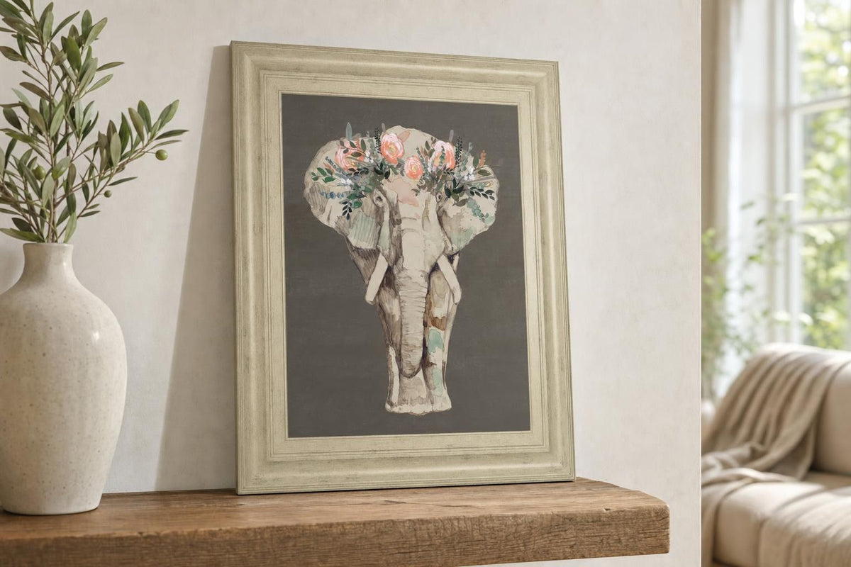 22x26 Flower Crown Elephant II By Jennifer Goldberger - Beige