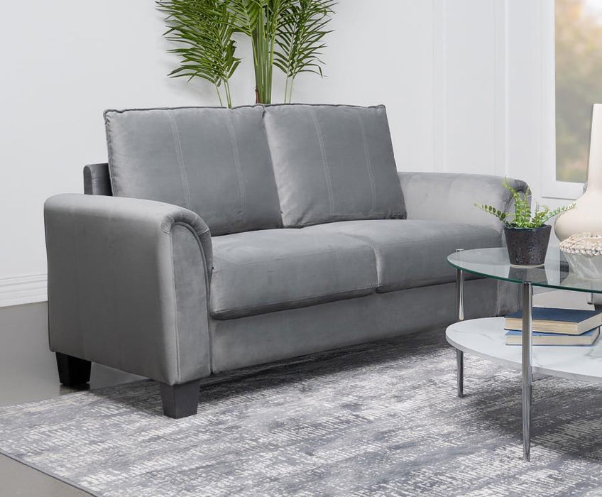 Davis - Upholstered Rolled Arm Loveseat - Gray