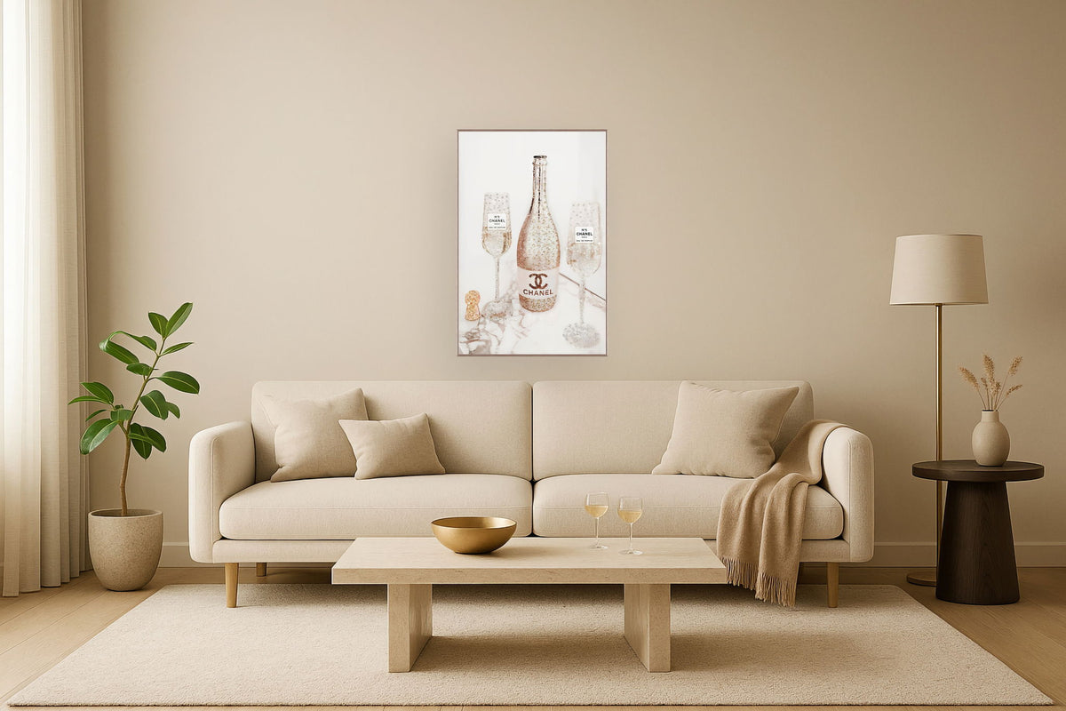 Glitter Toast Celebration - 32" x 47" Framed Wall Art - Beige
