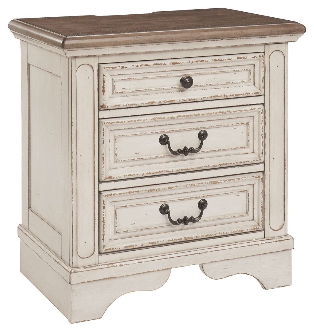 Realyn - Three Drawer Night Stand - White / Brown / Beige