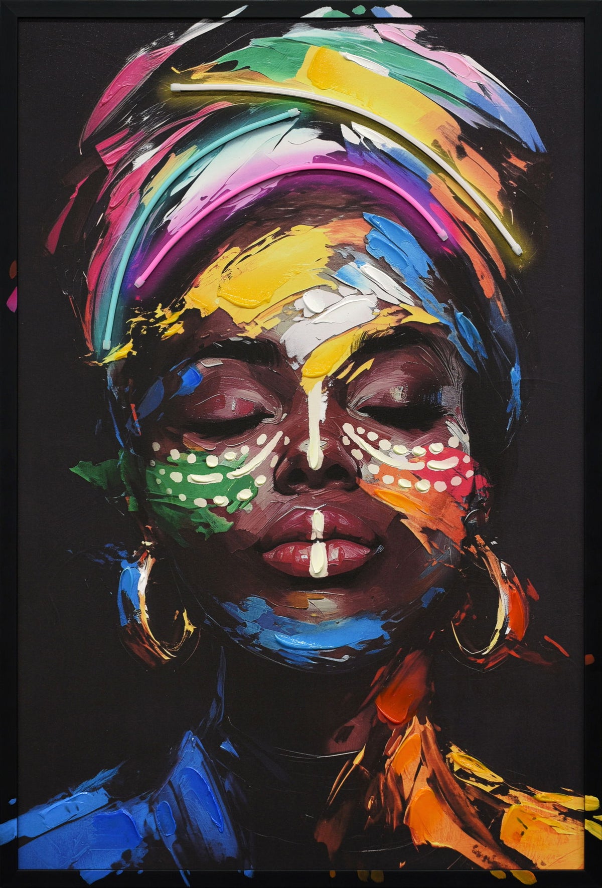 Chromatic Muse Hand-Embellished LED Canvas In Frame - Black / Multicolor