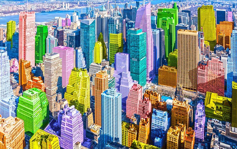 Colorful City (Framed Small) - Blue