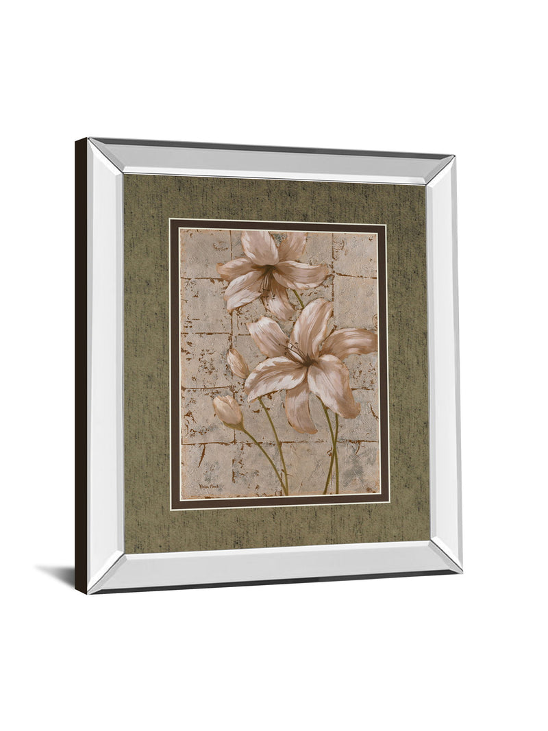 Lilies On Silver Il By Vivian Flasch - Mirror Framed Print Wall Art - Light Brown