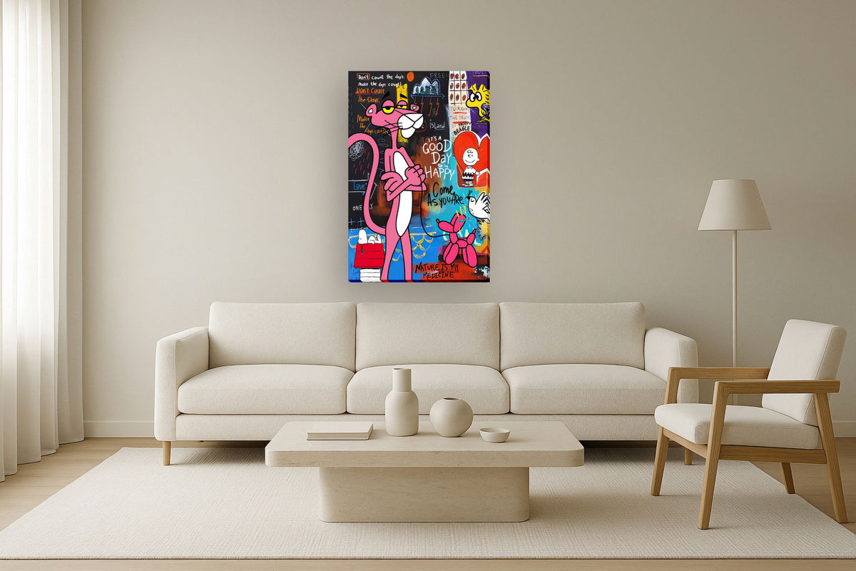 Playful Pop Montage - 32" x 48" Framed Wall Art - Pink