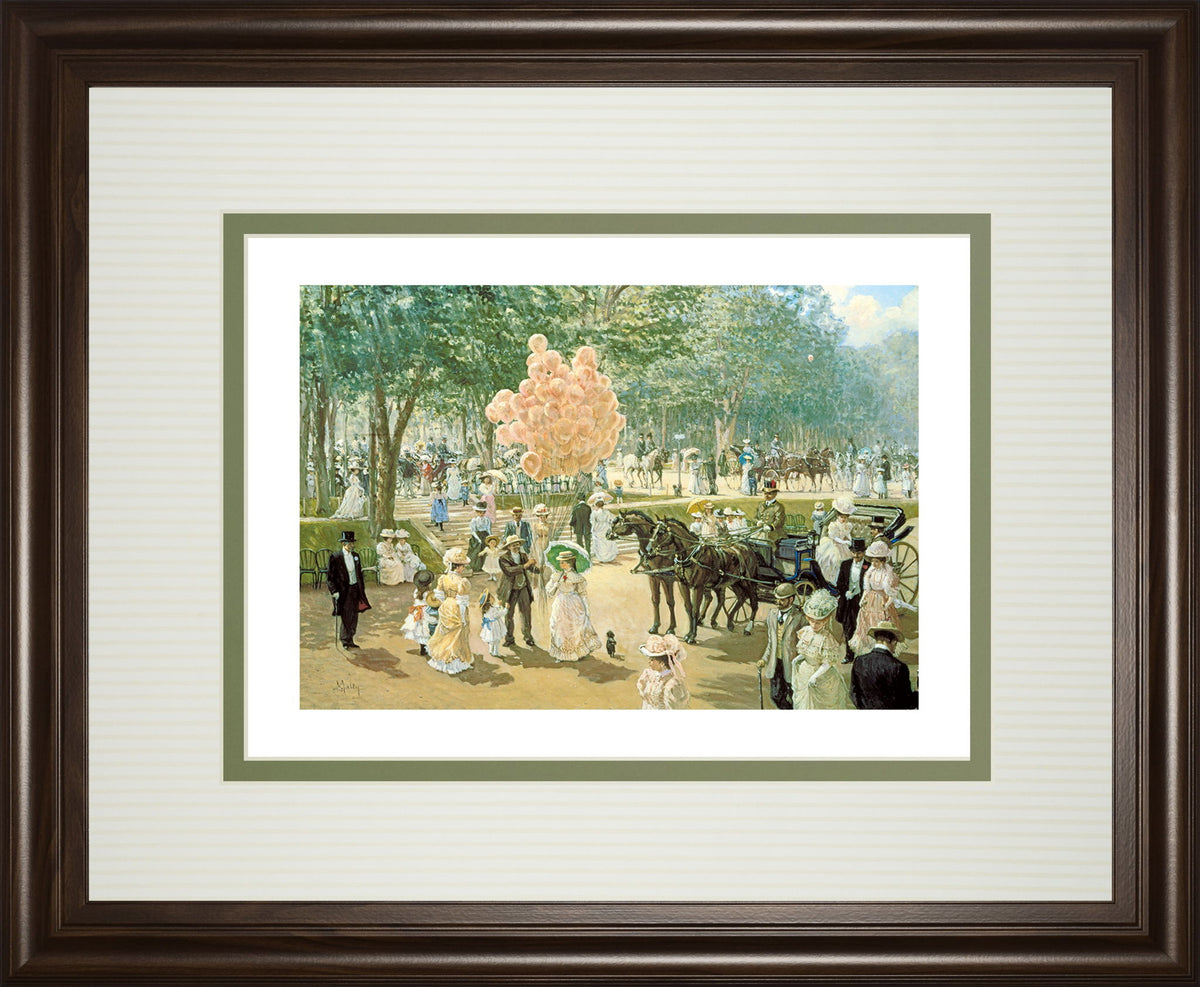 Balloon Seller By Alan Maley - Framed Print Wall Art - Green