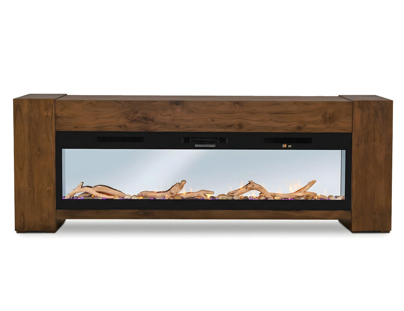 Natural Teca - Console 94" Electric Fireplace Compatible - Brown