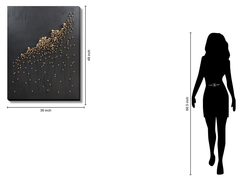 Golden Cluster Drift - 36" x 48" Framed Wall Art - Black