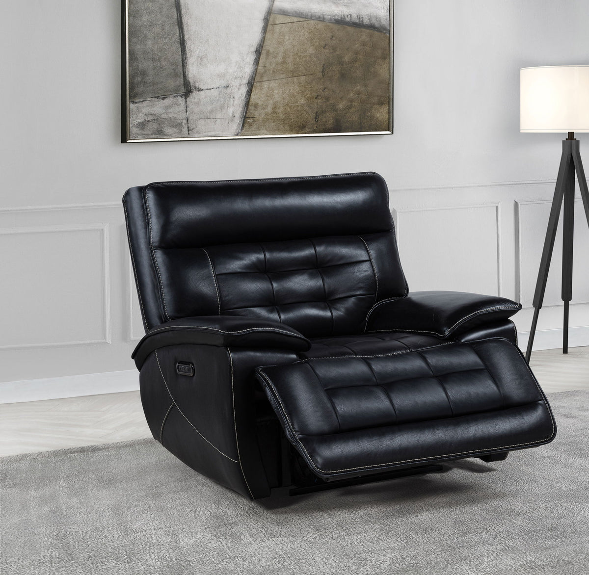 Hewitt Leather Upholstered Dual Power Recliner Chair Black