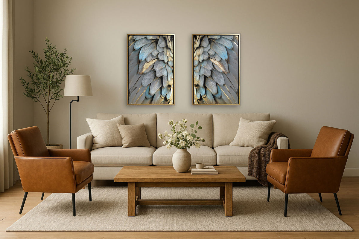 Hand Painted Textured Canvas in Frame - Silver