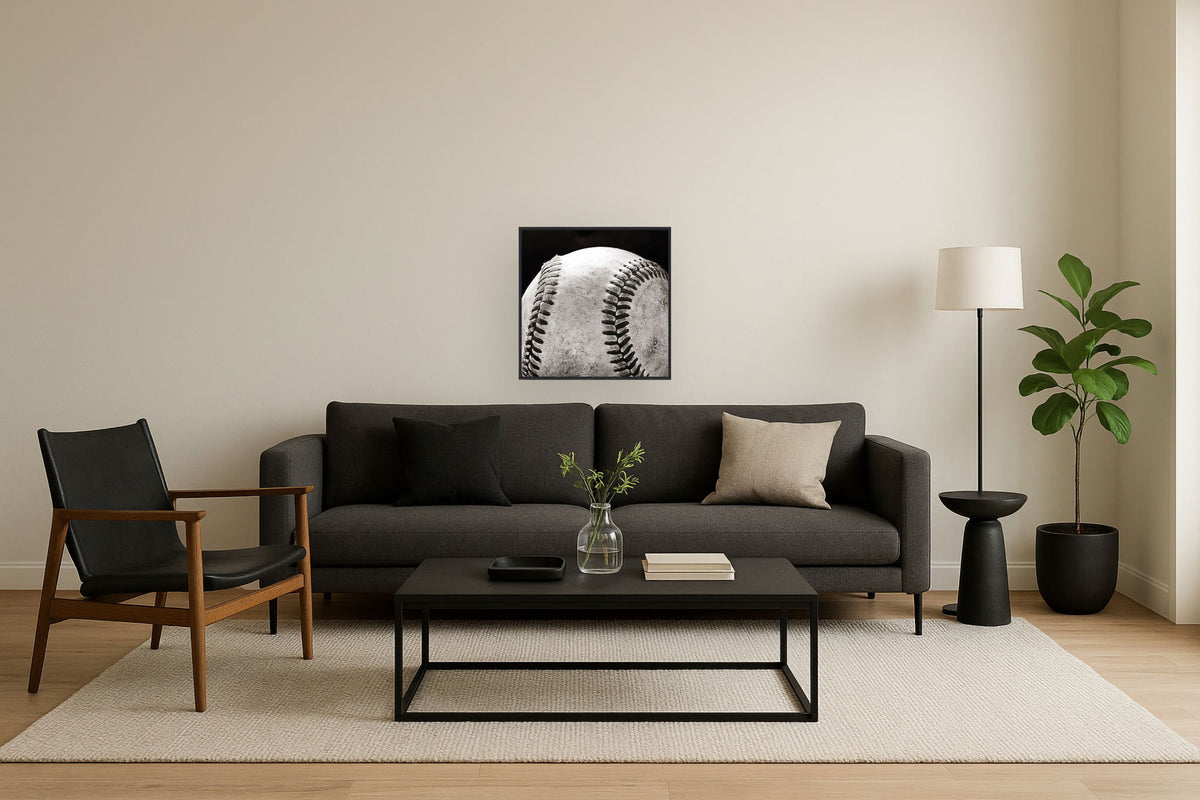 Vintage Stitch Sphere - 24" x 24" Framed Wall Art - Dark Gray