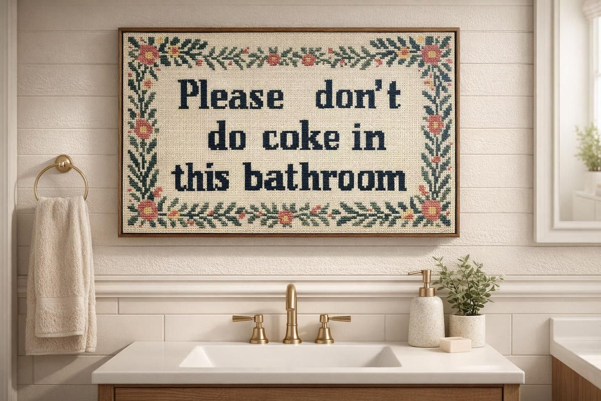 Bathroom Wit II Hand-Embellished Canvas In Frame - Brown / Ivory