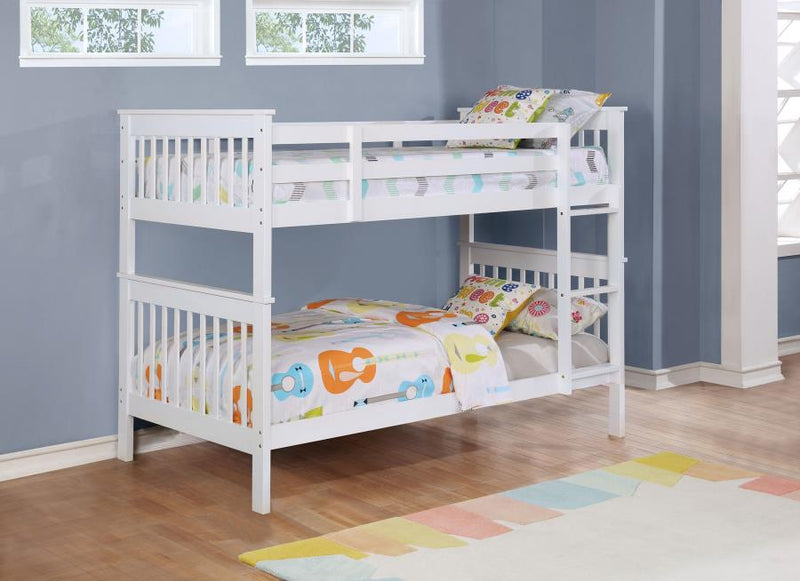 Chapman Wood Twin Over Twin Bunk Bed White Twin Twin Bunk Bed with Mattress