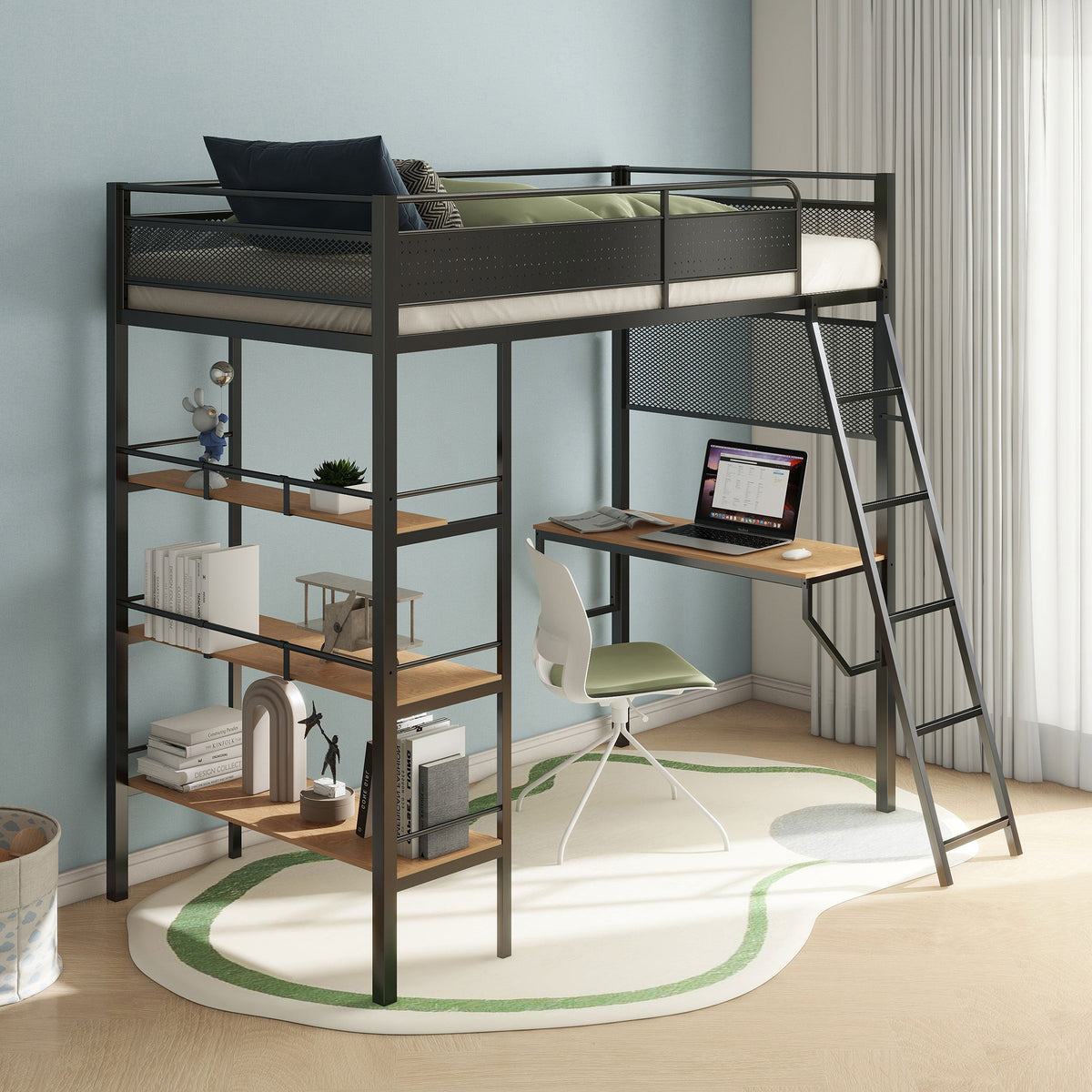 Campus 3-shelf Metal Twin Workstation Loft Bed Matte
