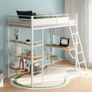 Campus 3-shelf Metal Twin Workstation Loft Bed Matte Matte White