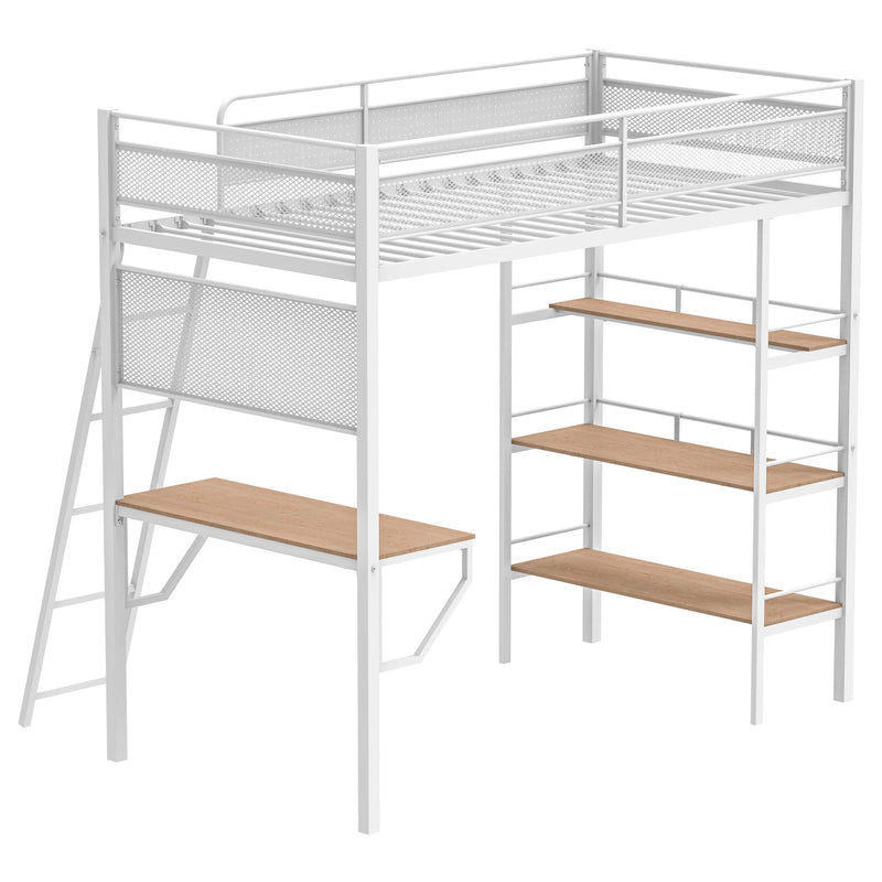 Campus 3-shelf Metal Twin Workstation Loft Bed Matte