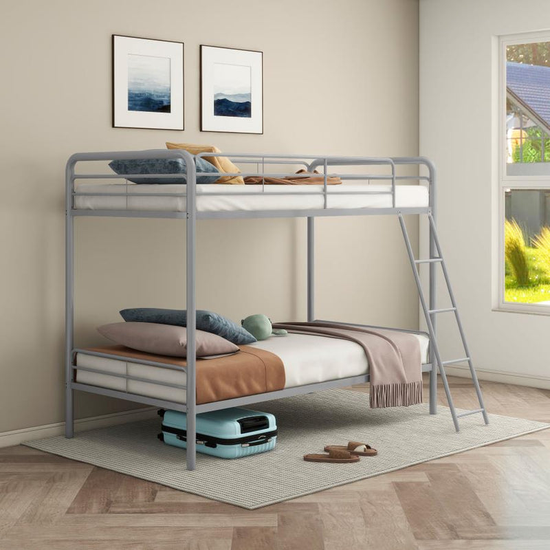 Carson Metal Twin Over Twin Bunk Bed Glossy Glossy Silver Twin Twin