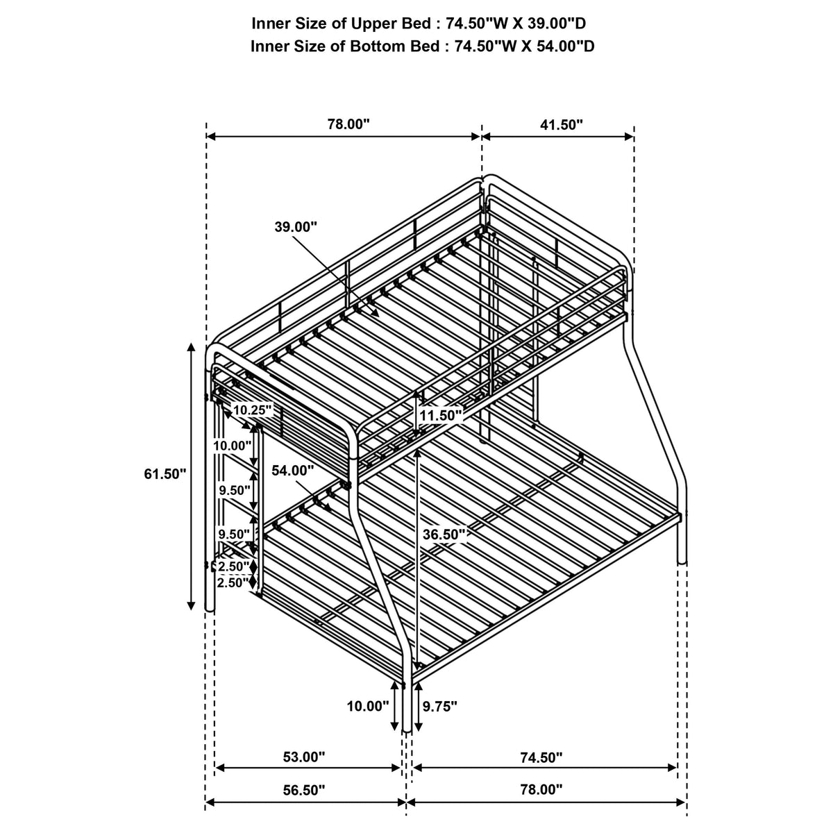 Carson Metal Twin Over Twin Bunk Bed Glossy