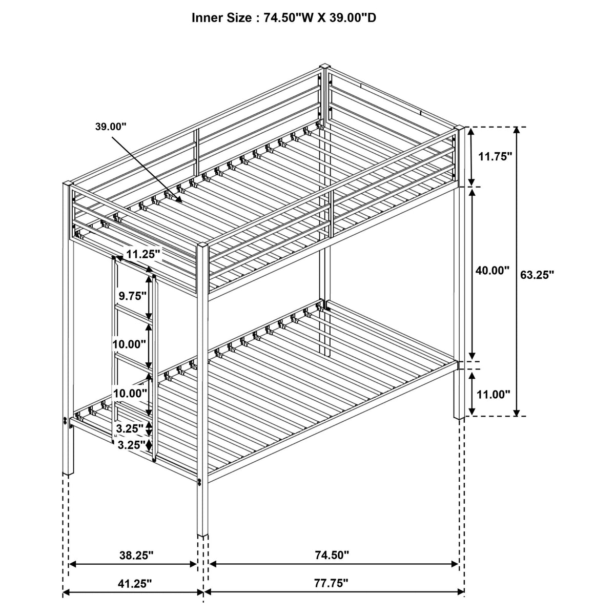 Alevera Metal Twin Over Twin Bunk Bed with Ladder