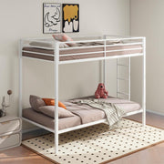 Alevera Metal Twin Over Twin Bunk Bed with Ladder Matte White Twin Twin