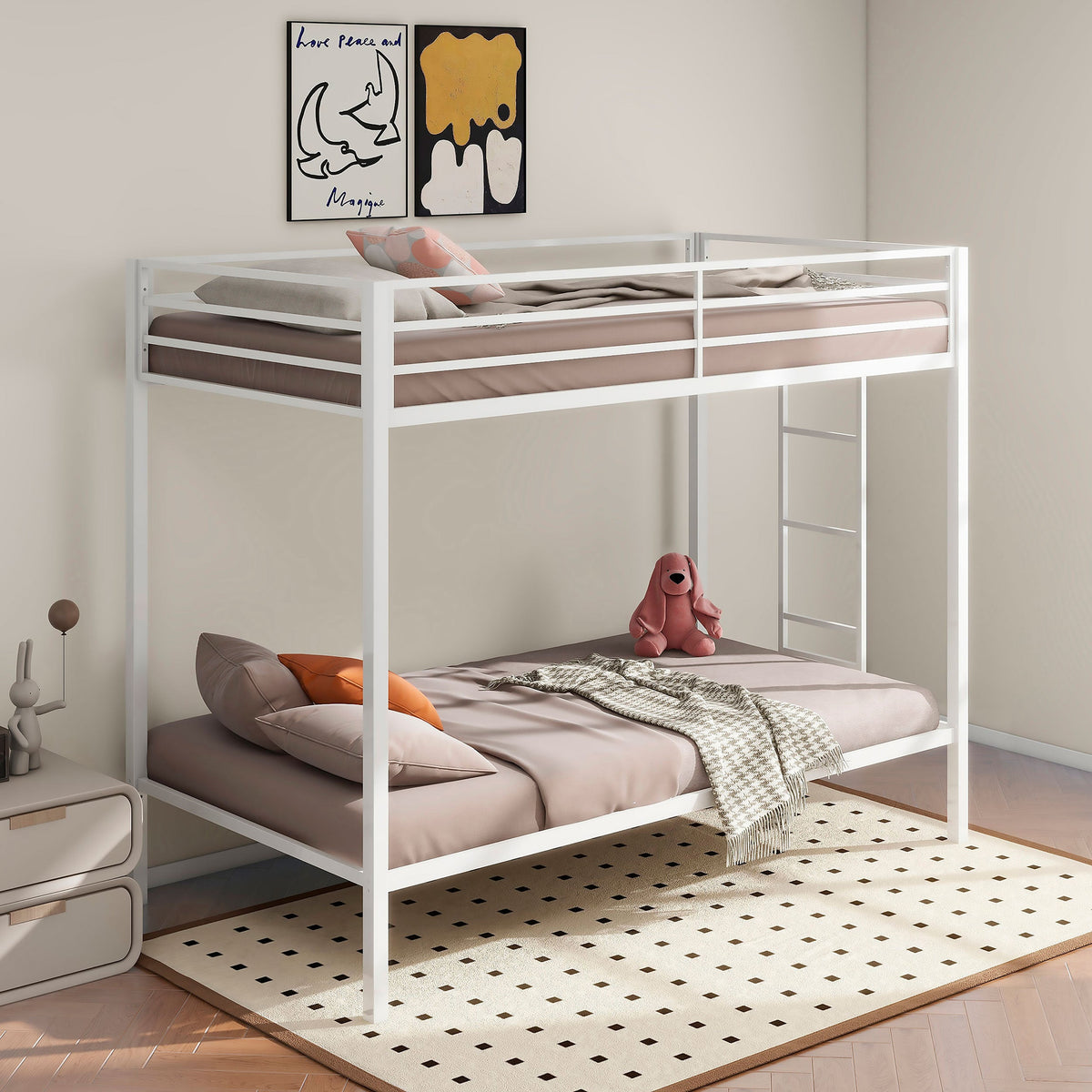 Alevera Metal Twin Over Twin Bunk Bed with Ladder