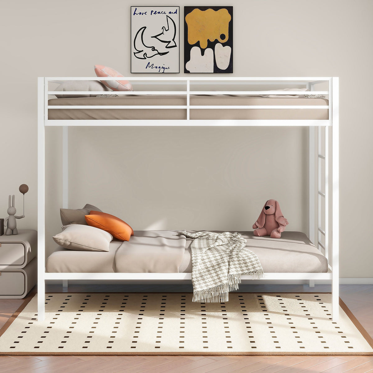 Alevera Metal Twin Over Twin Bunk Bed with Ladder