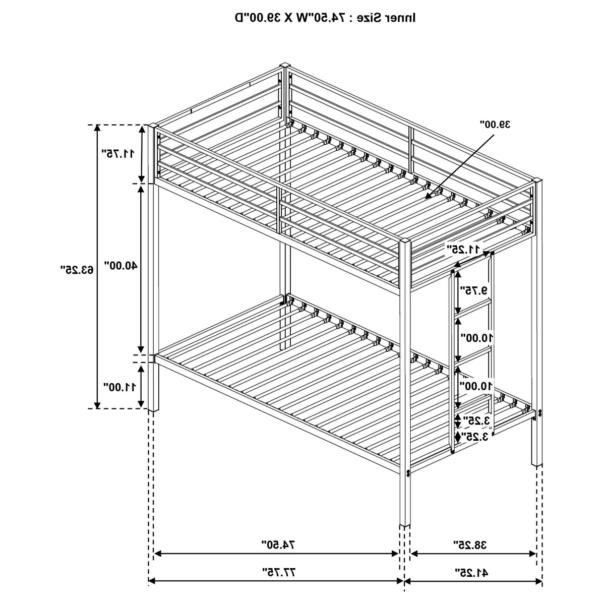 Alevera Metal Twin Over Twin Bunk Bed with Ladder