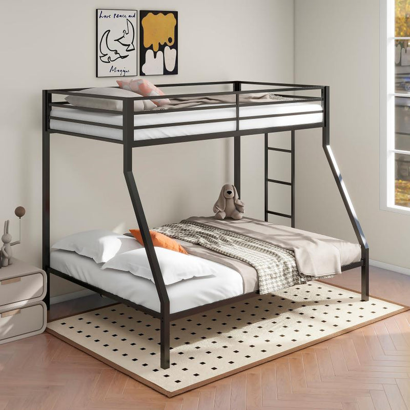 Alevera Metal Twin Over Twin Bunk Bed with Ladder Matte Black Twin Full