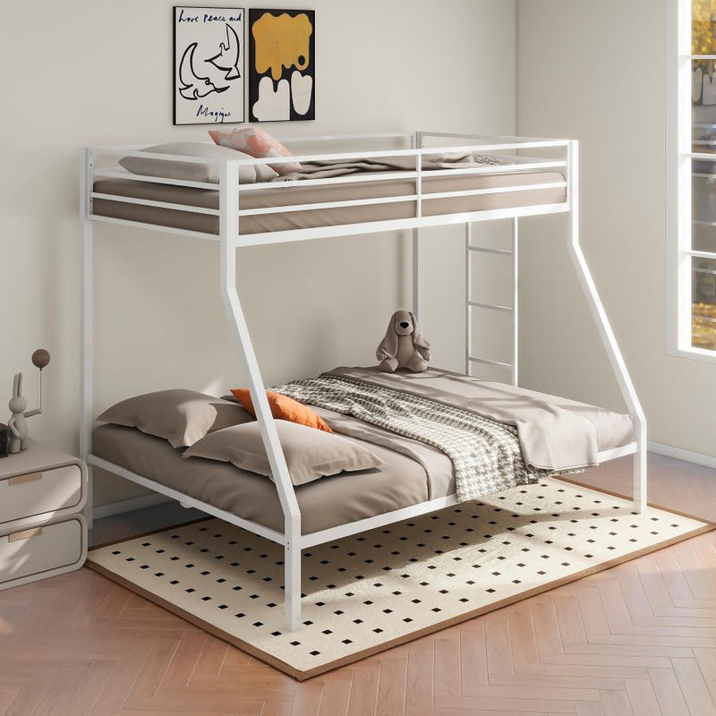 Alevera Metal Twin Over Twin Bunk Bed with Ladder Matte White Twin Full