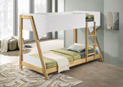 Wyatt Wood Twin Over Twin Bunk Bed White and Natural Default Title