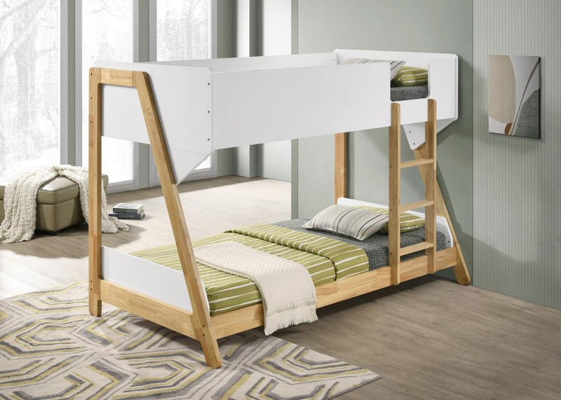 Wyatt Wood Twin Over Twin Bunk Bed White and Natural Default Title