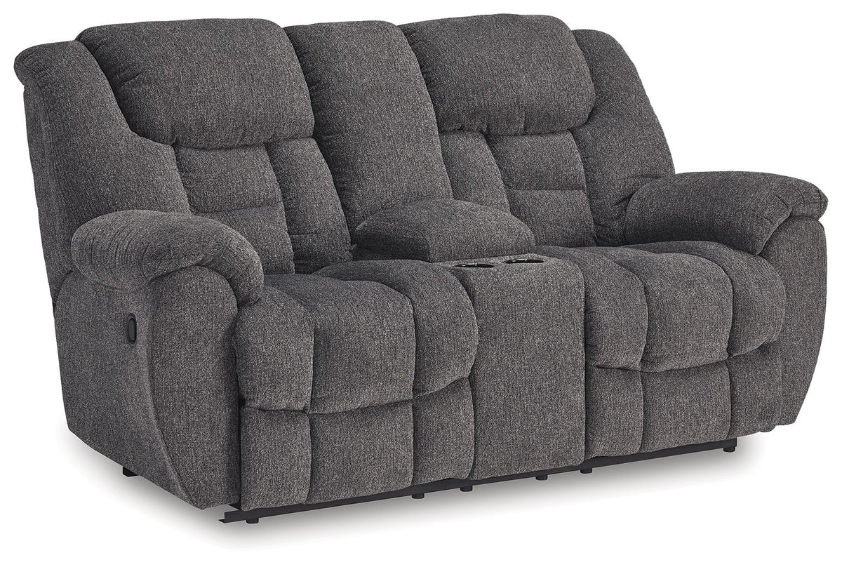 Foreside - Dbl Reclining Loveseat with Console - Charcoal