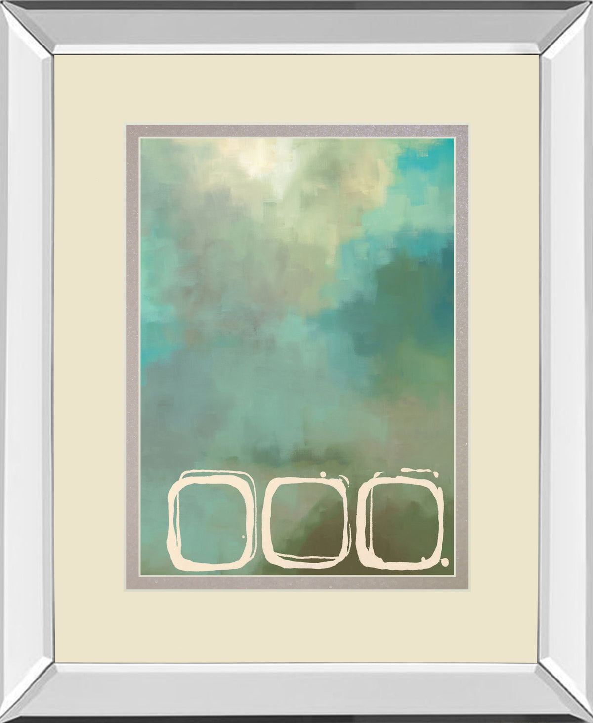 Retro In Aqua And Khaki Il By Laurie Maitland - Mirror Framed Print Wall Art - Beige