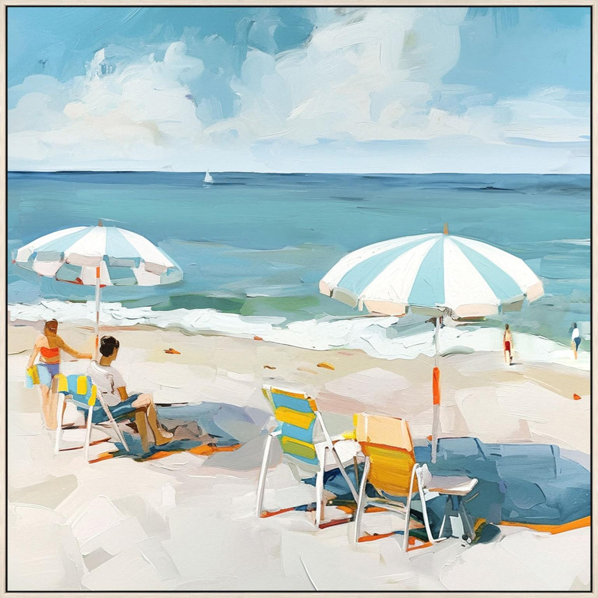 Seaside Umbrella View - 32" x 32" Framed Wall Art - Blue