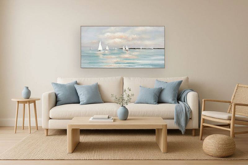 Harbor Drift - 28" x 55" Framed Wall Art - Light Blue