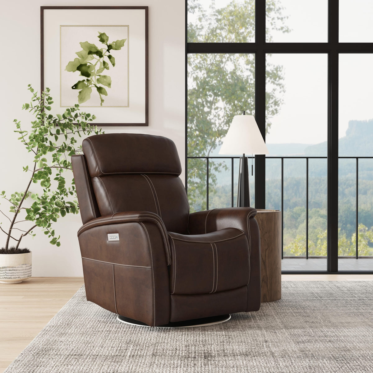 Flexsteel View Power Swivel Recliner with Power Headrest