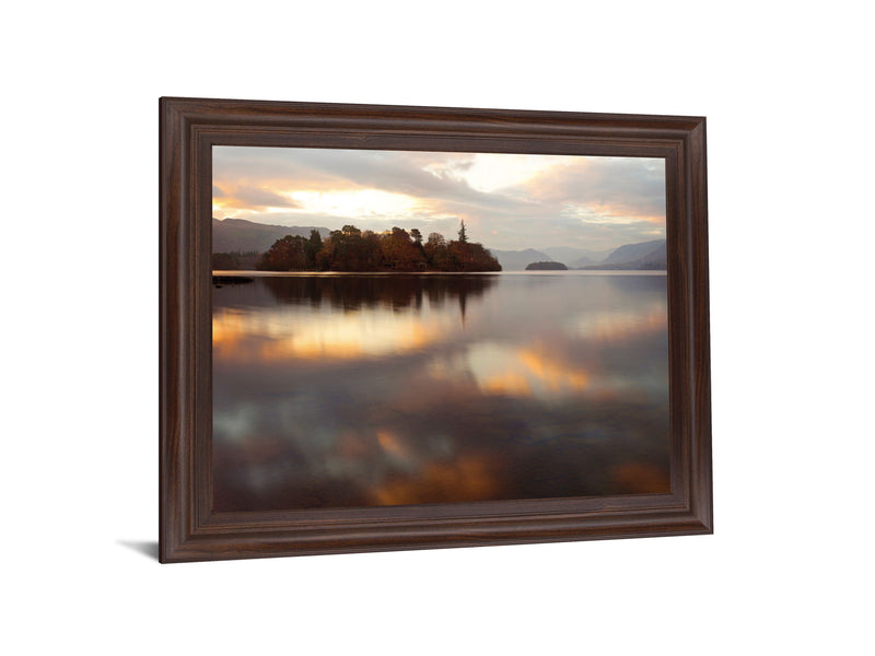 Golden Reflection Stillness - 28" x 34" Framed Wall Art - Light Brown
