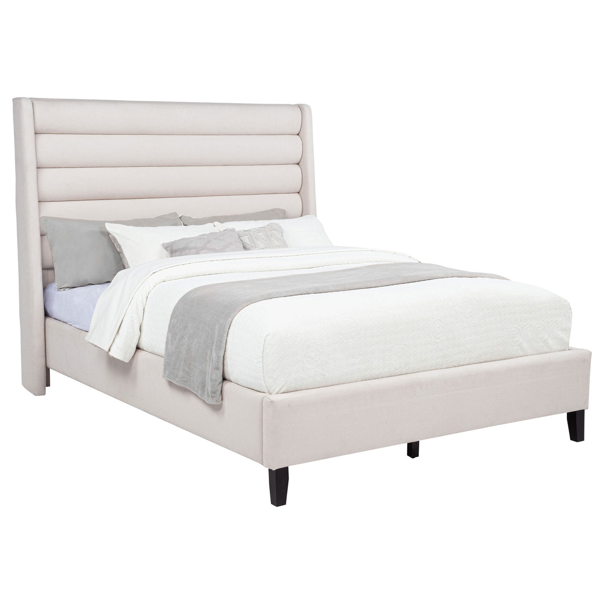 Leslie Upholstered Tufted Queen Wingback Platform Bed Beige