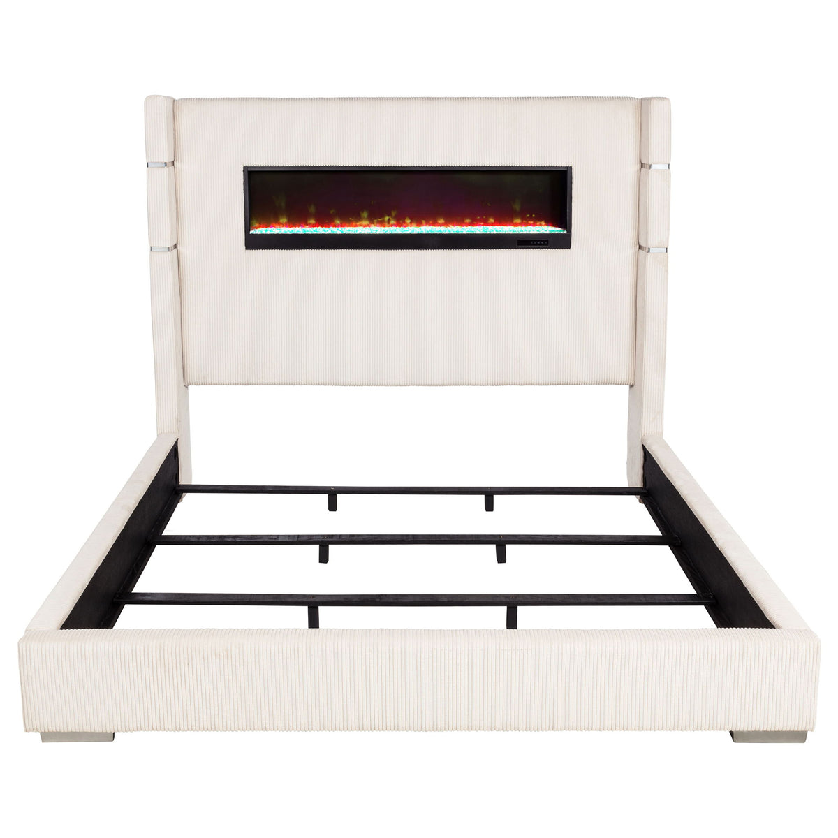Tisdall Upholstered Eastern King Flame Visualizer Bed Cream