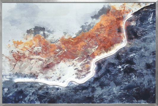 "Ethereal Glow" Hand-Embellished LED In Frame - Silver / Orange / Blue