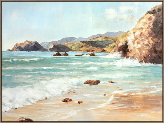 Coastal Daybreak II Hand-Embellished Canvas In Frame - Aqua / Beige