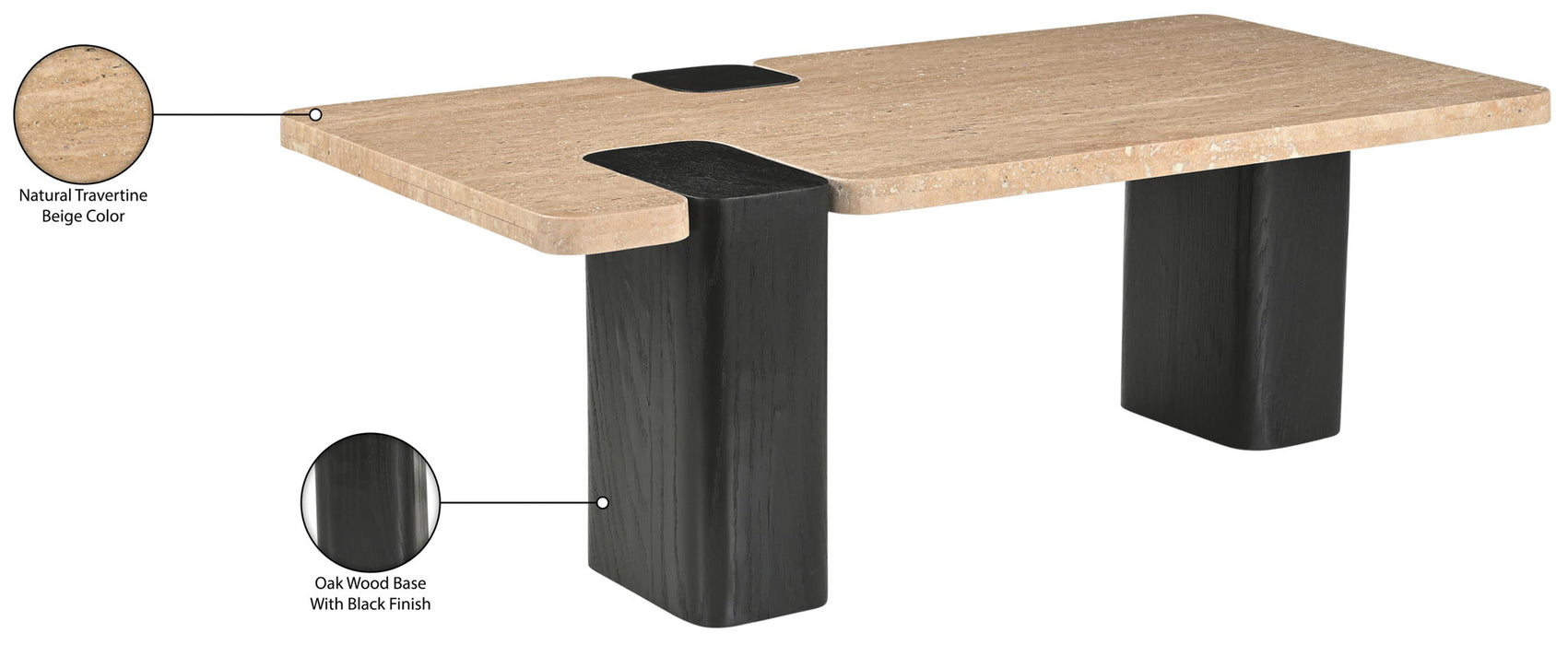 Ravenna - Genuine Travertine Top And Oak Wood Base Table