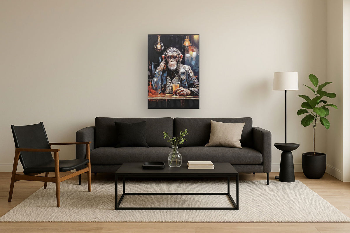 Pensive Primate Toast - 28" x 40" Framed Wall Art - Dark Brown