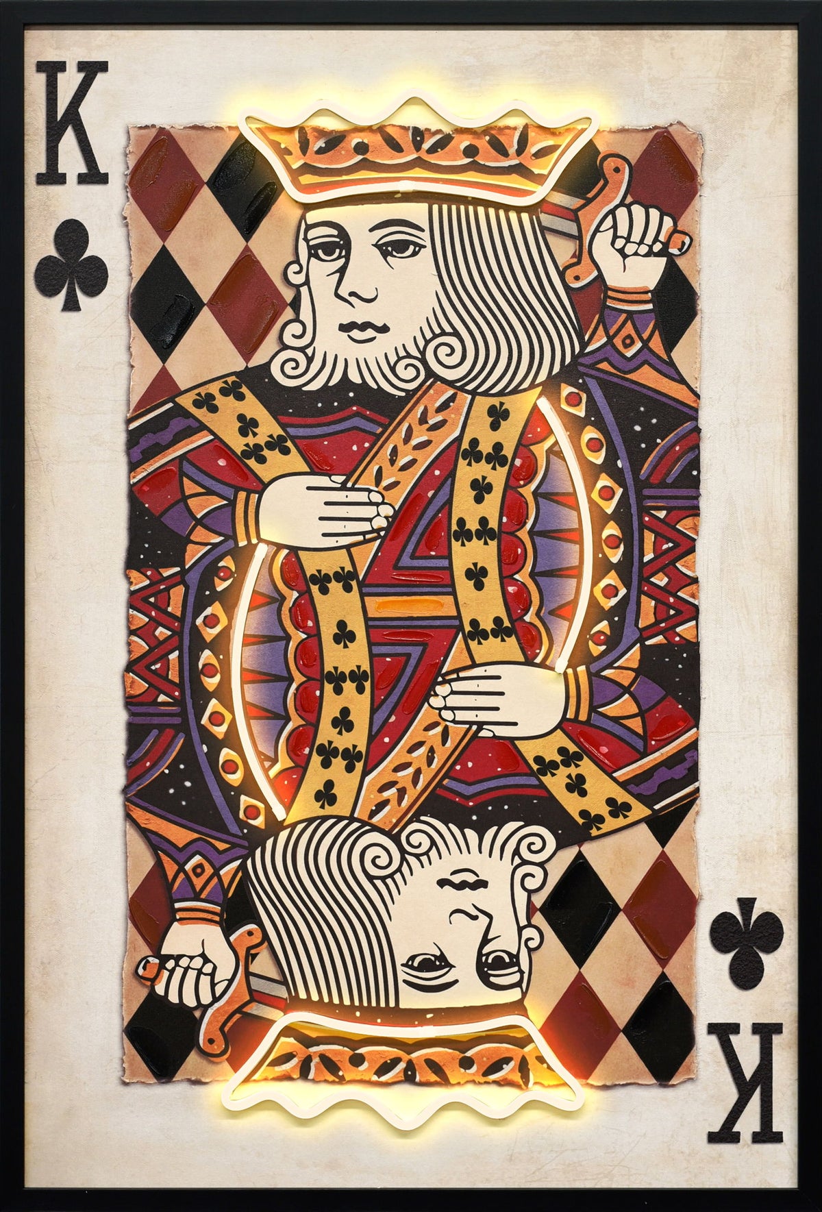 Royal Card I Hand-Embellished LED Canvas In Frame - Black / Red