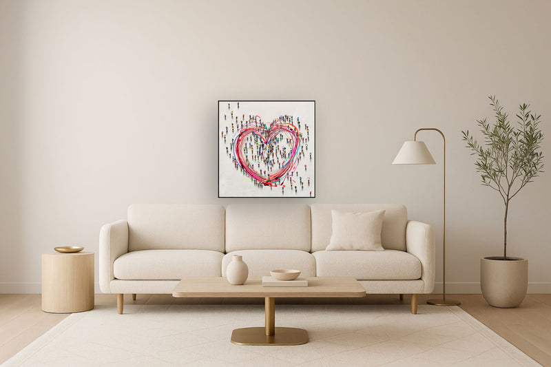 Unity Heart Gathering - 36" x 36" Framed Wall Art - Red