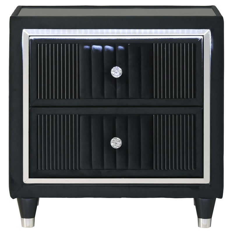 Ravenne 2-drawer Velvet Upholstered LED Nightstand with USB Black